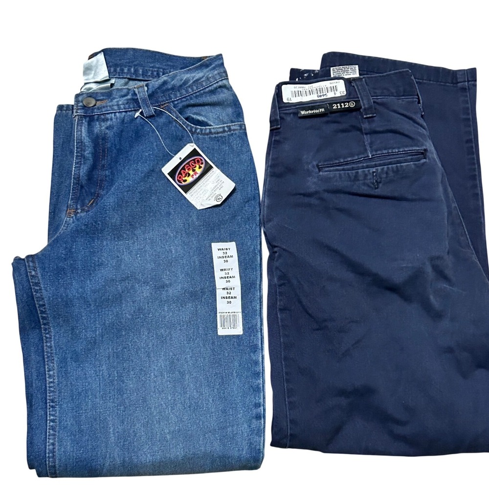 Lot of 2 Rasco FR Jeans 32x30 & Workrite FR Pants 33x30 Flame Resistant Workwear